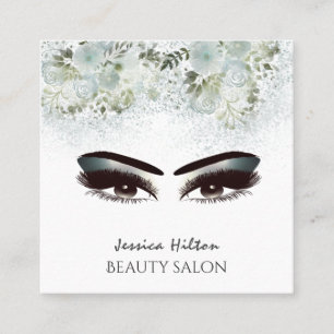 Boho chic elegant watercolor floral makeup eyes square business card