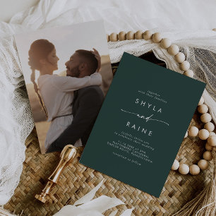 Boho Chic Emerald Green Casual Photo Wedding Invitation