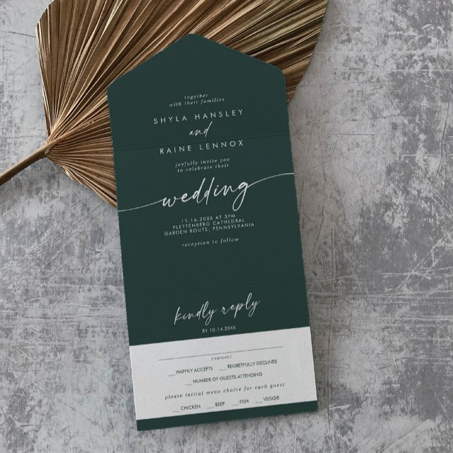 Boho Chic Emerald Green Meal Choice RSVP Wedding All In One Invitation (Creator Uploaded)