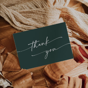 Boho Chic Emerald Green Pink Flat Wedding Thank You Card
