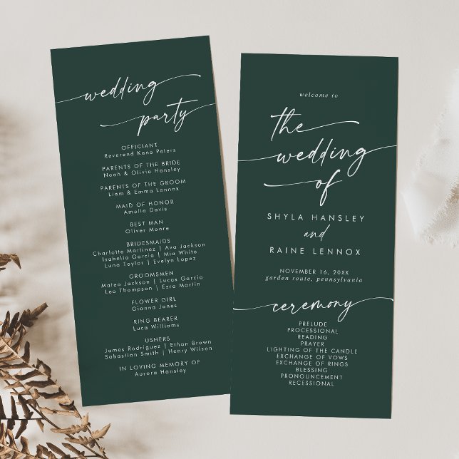 Boho Chic Emerald Green Tea Length Wedding Program (Creator Uploaded)