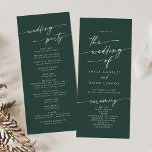 Boho Chic Emerald Green Tea Length Wedding Program<br><div class="desc">This boho chic emerald green tea length wedding program is perfect for a minimalist wedding ceremony. The dark and moody hunter forest green modern bohemian design features simple rustic calligraphy with a unique yet classic style. Personalise your wedding program with you names, wedding date, location, order of service, wedding party...</div>