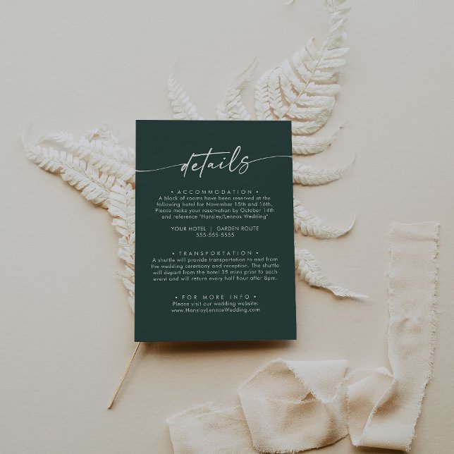 Boho Chic Emerald Green Wedding Details Enclosure Card (Creator Uploaded)