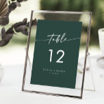 Boho Chic Emerald Green Wedding Table Numbers<br><div class="desc">These boho chic emerald green wedding table numbers are perfect for a minimalist wedding. The dark and moody hunter forest green modern bohemian design features simple rustic calligraphy with a unique yet classic style. The design prints on the front and back. Customise your table numbers with your names and date....</div>
