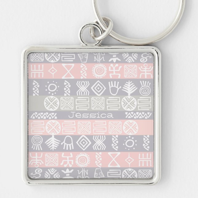 Boho-chic Ethnic Design Personalised Keychain (Front)