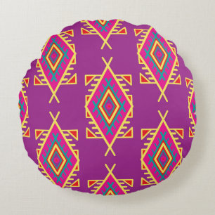 Boho Chic: Ethnic Seamless Ornament Round Cushion