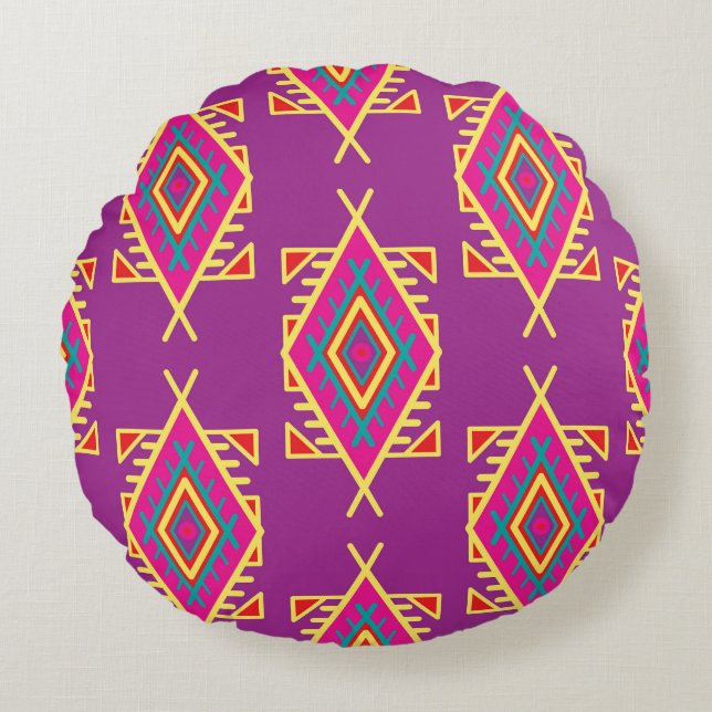 Boho Chic: Ethnic Seamless Ornament Round Cushion (Front)