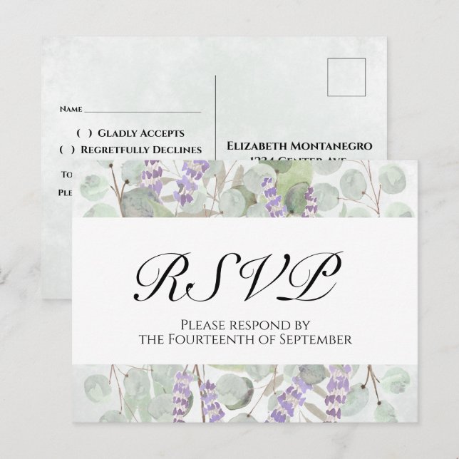 Boho Chic Eucalyptus & Lavender Wedding RSVP Postcard (Front/Back)