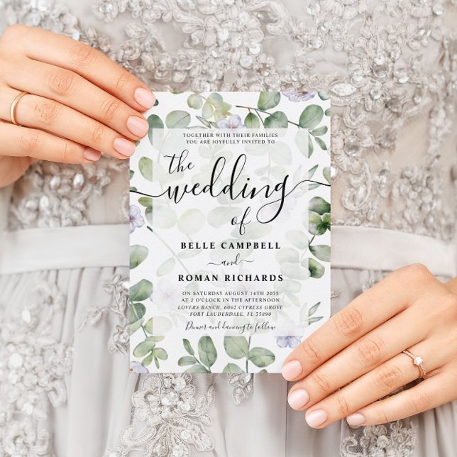 Boho Chic Eucalyptus & Purple Floral Wedding   Invitation (Creator Uploaded)