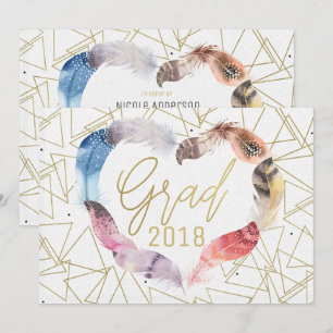 Boho Chic Feather Heart GRADUATION Invitations