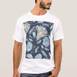 Boho Chic Feathers Flowers: Watercolor Dark Blue P T-Shirt