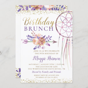 Boho Chic Floral Dreamcatcher Birthday Brunch Invitation