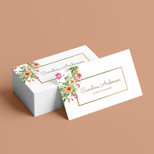 Boho Chic Floral Event Planner Business Card (Card shown in standard size, choose size, paper, and corner style.)
