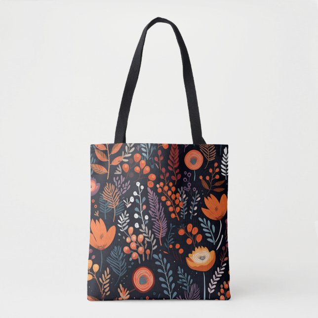 Boho Chic Floral Fall Pattern Tote Bag (Front)