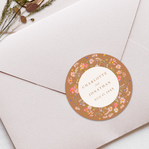 Boho Chic Floral Fall Wedding Classic Round Sticker