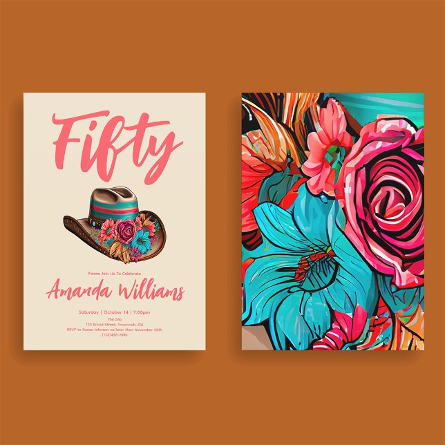 Boho Chic Floral Fiftieth Birthday Invitation (Creator Uploaded)