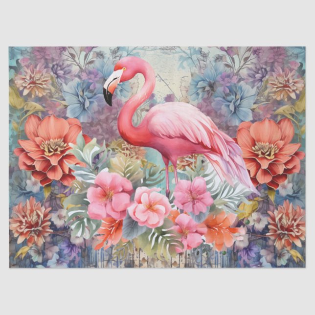 Boho Chic Floral Flamingo Decoupage Tissue Paper (Front)