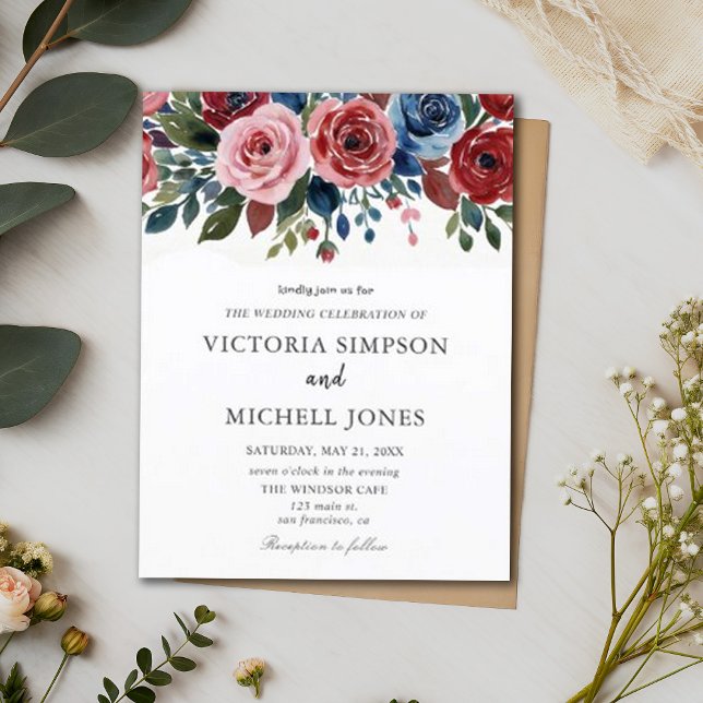 Boho Chic Floral Garden Roses Wedding Invitation Postcard (Creator Uploaded)