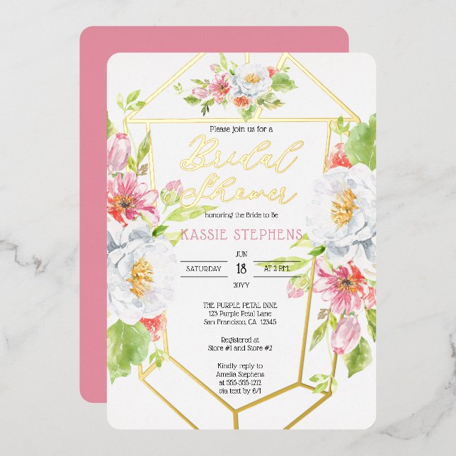 Boho-Chic Floral Geometric Bridal Shower - Gold Fo (Front/Back)