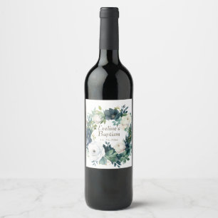 Boho Chic Floral Girls Baptism Wine Label