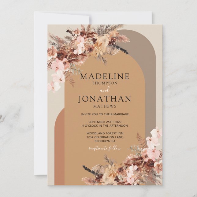 Boho Chic Floral Hydrangea Watercolor Arch Wedding Invitation (Front)