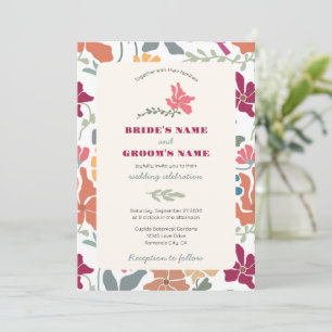 Boho Chic Floral Mid Century Retro Wedding Invitation
