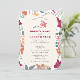 Boho Chic Floral Mid Century Retro Wedding Invitation