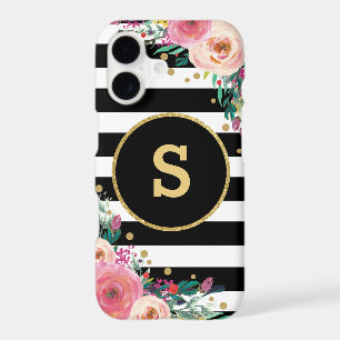 Boho Chic Floral Monogram Black Gold iPhone 7 Case