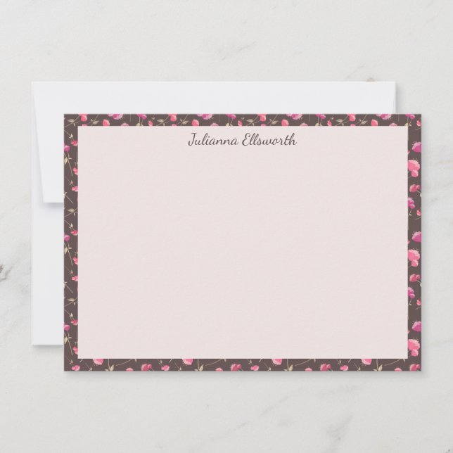 Boho Chic Floral Pattern Pink Brown Personalised Thank You Card (Front)