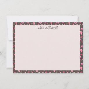 Boho Chic Floral Pattern Pink Brown Personalised Thank You Card