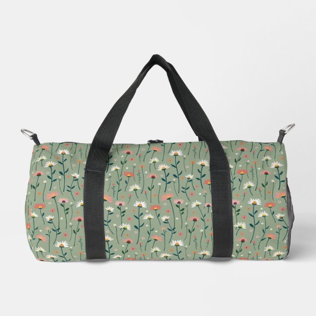 Boho Chic Floral Pattern Sage Green  Duffle Bag (Front)