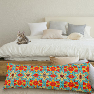 Boho Chic Floral Pattern - Turquoise Orange Red Body Cushion