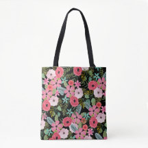 Boho chic floral tote bag Black pink