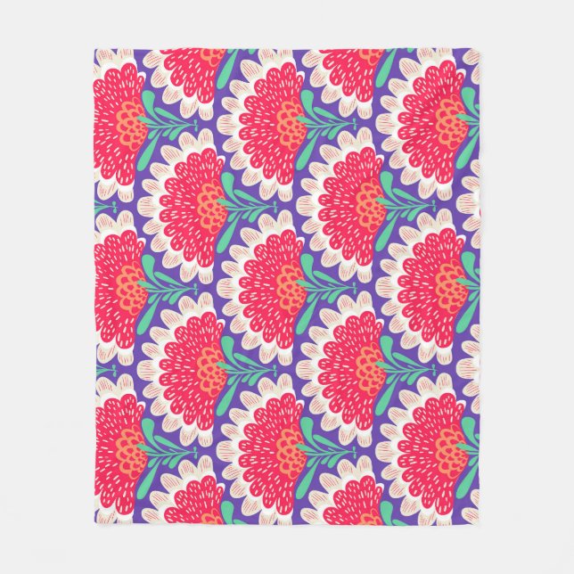 Boho Chic Floral Vintage Print. Fleece Blanket (Front)