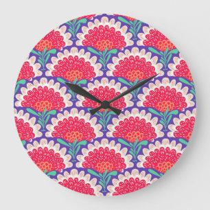 Boho Chic Floral Vintage Print. Large Clock