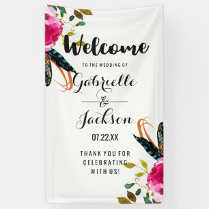 Boho Chic Floral Watercolor Wedding Welcome Banner