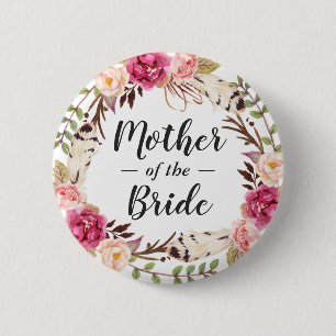 Boho Chic Floral Wreath Mother of the Bride Groom 6 Cm Round Badge