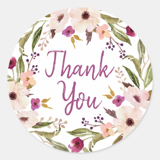 Boho Chic Floral Wreath Thank You Round Sticker (Front)