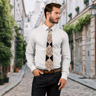 Boho Chic Florals Black Personalize Initial Tie