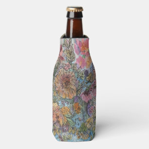 Boho Chic Flower Garden Watercolor Painting Bottle Cooler