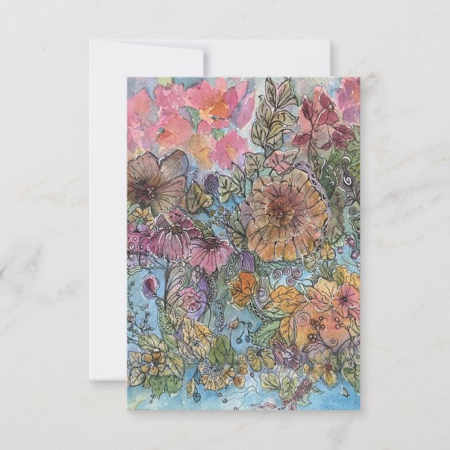 Boho Chic Flower Garden Watercolor Painting  Card (Front)