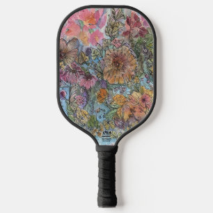 Boho Chic Flower Garden Watercolor Painting  Pickleball Paddle