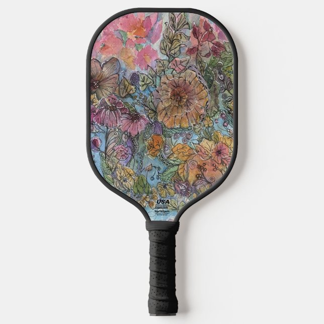 Boho Chic Flower Garden Watercolor Painting  Pickleball Paddle (Front)