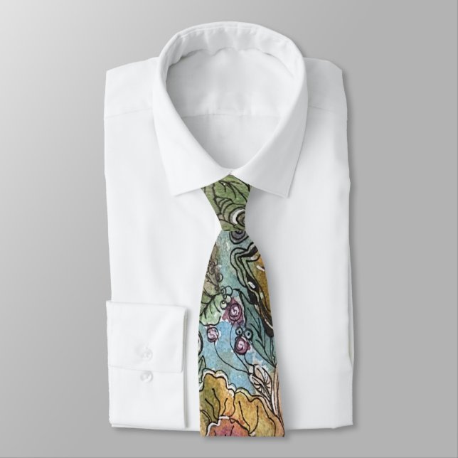 Boho Chic Flower Garden Watercolor Painting  Tie (Tied)