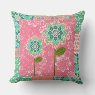 BOHO Chic Fun Whimsical Bright Cottage Mod Floral Cushion
