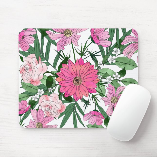 Boho chic garden floral design mouse pad (With Mouse)