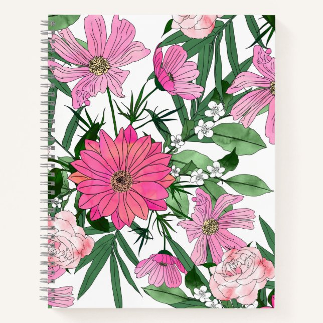 Boho chic garden floral design notebook (Front)