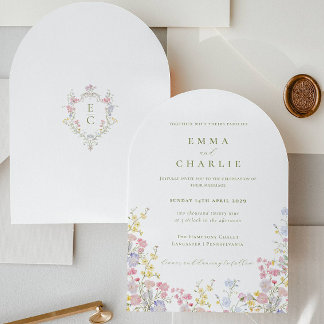 Boho Chic Garden Wildflowers Spring Summer Wedding Invitation