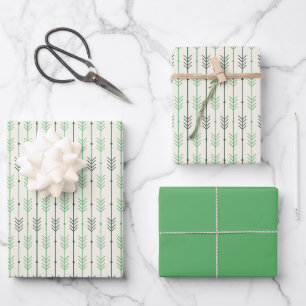 Boho Chic Geometric Green Arrow Shapes Wrapping Paper Sheet