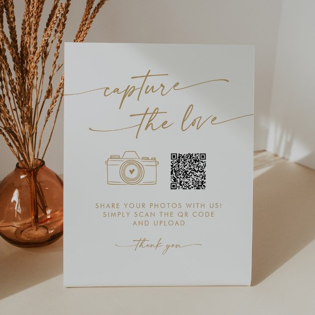Boho Chic Gold and White Capture the Love Wedding Pedestal Sign (Creator Uploaded)